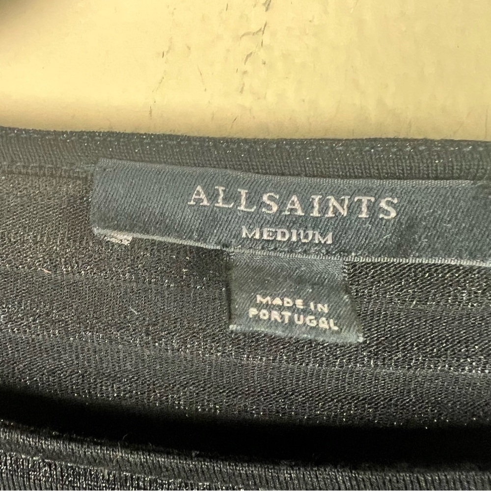 All Saints RINA STRIPED SHIMMER T-SHIRT Long Sleeves M Black - Picture 6 of 10